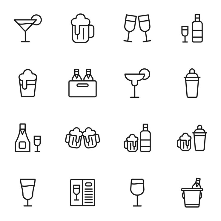 Pacote de ícones de bebidas, estilo de ícone de estrutura de tópicos