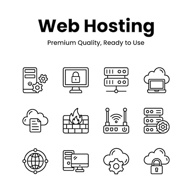 Pacote de ícones de hospedagem web em estilo de design moderno
