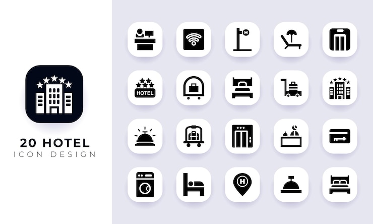 Vetor pacote de ícones de hotel mínimo plano