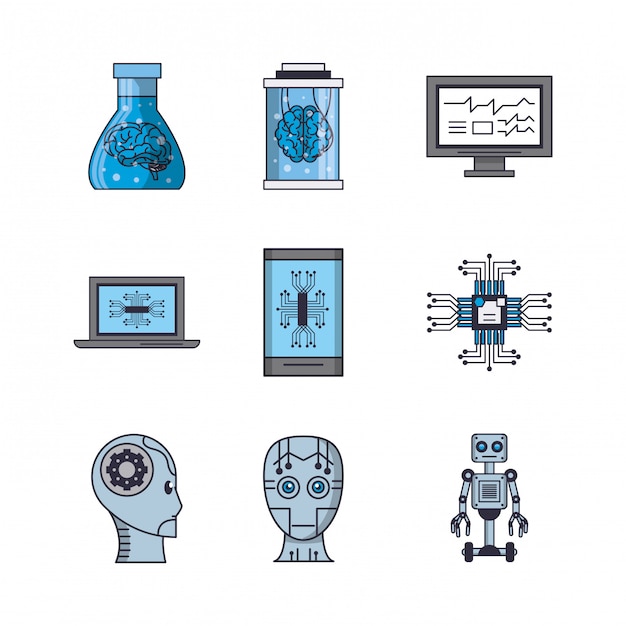 Pacote de ícones de inteligência artificial