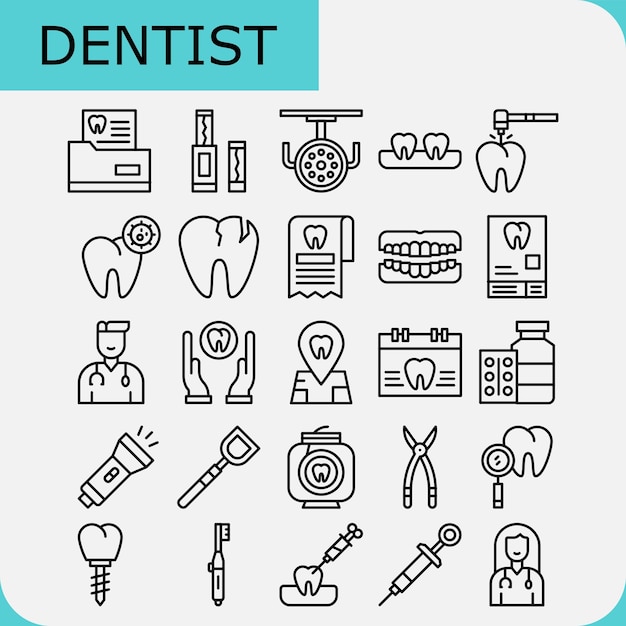 pacote de ícones de linha de dentista para saúde dental