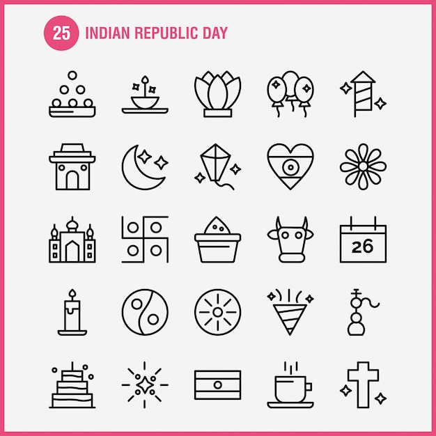 Pacote de ícones de linha de dia da república da índia