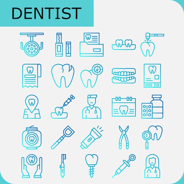 pacote de ícones de linha de gradiente de dentista para saúde dental