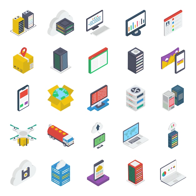 Pacote de ícones isométricos de layout da Web