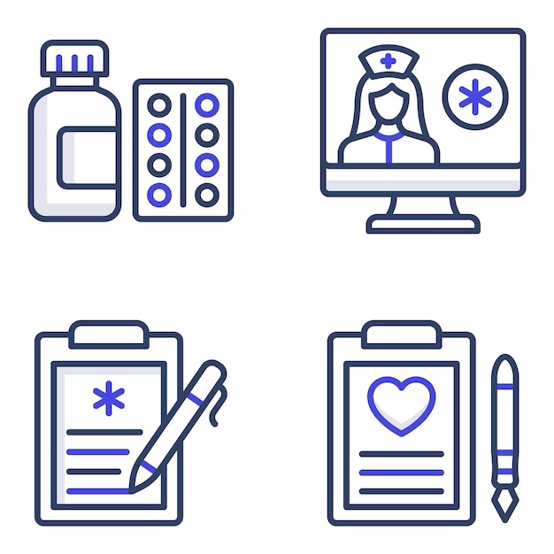 Pacote de ícones planos de medicina e farmácia