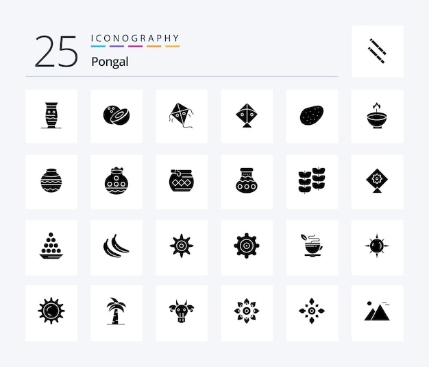 Pacote de ícones pongal 25 solid glyph incluindo pipa voadora de coco patato pongal