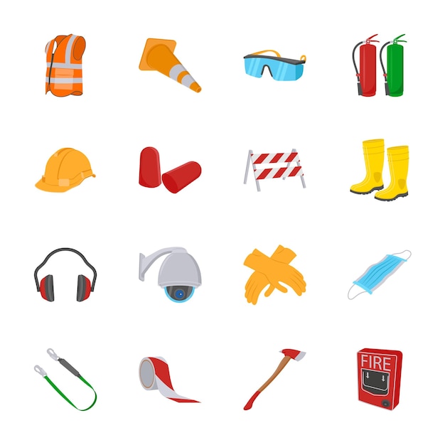 Pacote de ícones vetoriais de equipamentos de segurança industrial