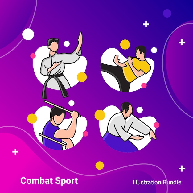 Vetor pacote de ilustração de contorno de esporte de combate
