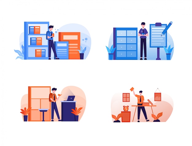 Pacote de ilustração de Design de educação plana com personagem