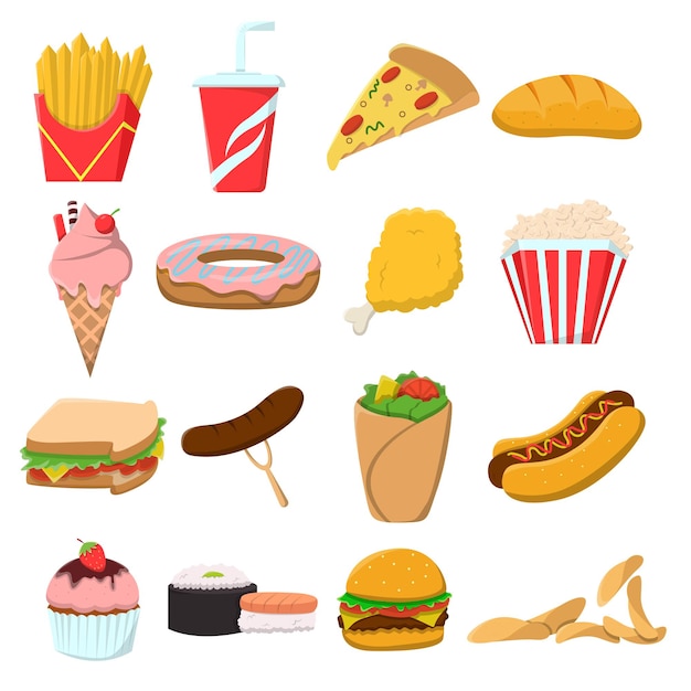 Pacote de ilustrações de fastfood