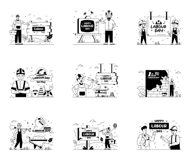 Pacote de ilustrações do dia do trabalhador