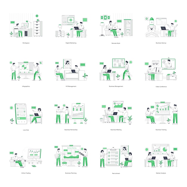 Pacote de ilustrações planas de gerenciamento de negócios