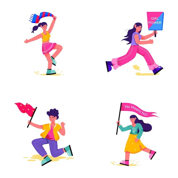 Pacote de ilustrações planas de meninas ativistas