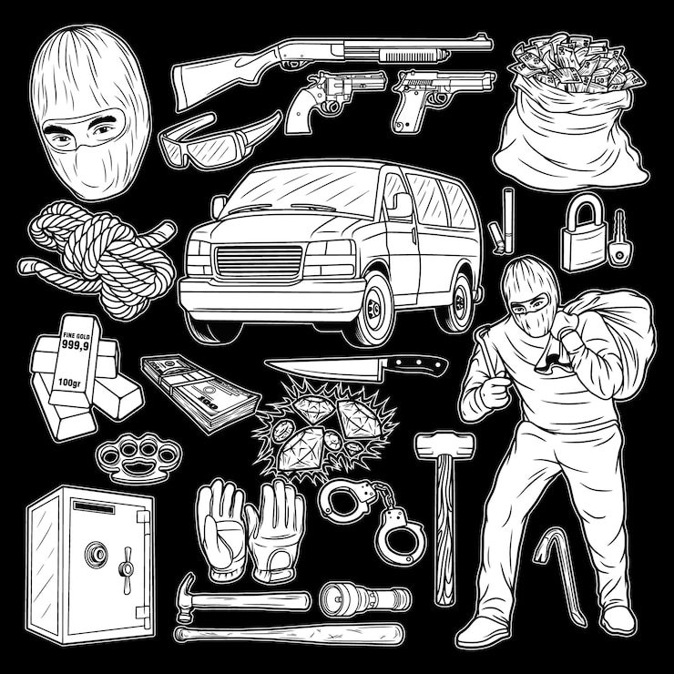 Vetor pacote de ladrão ilustração em preto e branco