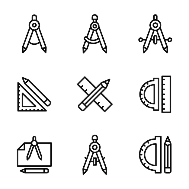 Pacote de linhas geométricas de compasso e escala