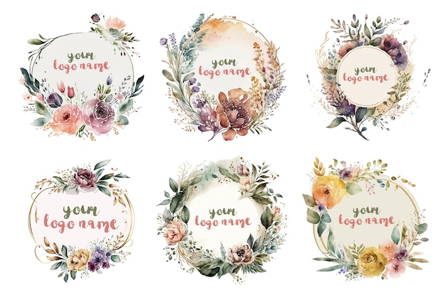 Pacote de logotipo floral em aquarela Pacote de flores de flores em aquarela