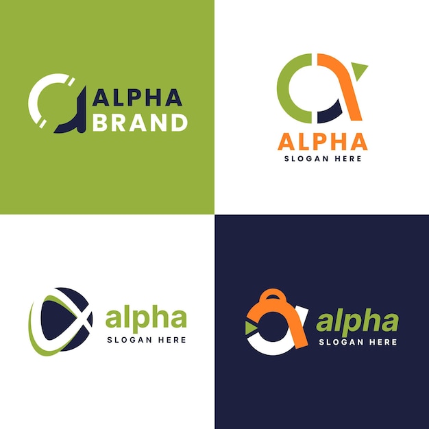 Pacote de logotipos alfa de design plano