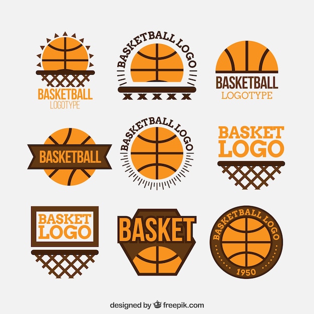 Pacote de logotipos de basquete de design plano