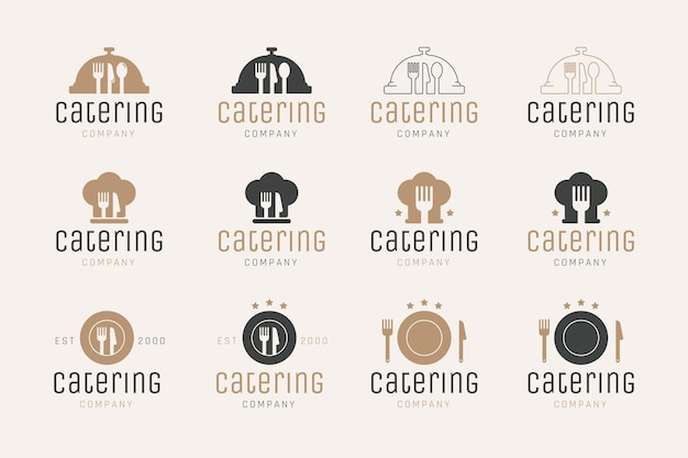 Vetor pacote de logotipos de catering de design plano