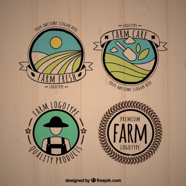 Vetor pacote de mão desenhada logotipos de fazenda bonitos