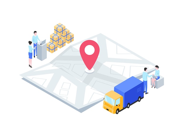 Pacote de mapa de negócios enviado rastreando ilustração isométrica. Adequado para aplicativo móvel, site, banner, diagramas, infográficos e outros ativos gráficos.
