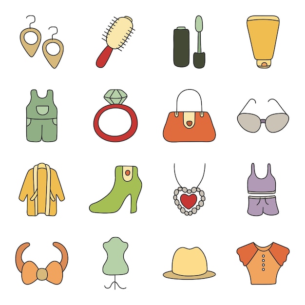 Pacote de moda e roupas Ícone plano