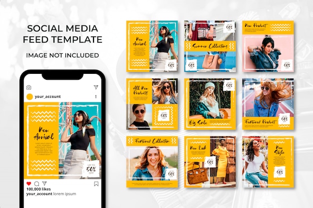 Pacote de modelo de post de mídia social de moda verão amarelo