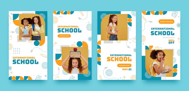 Pacote de modelos de histórias do Instagram da Escola Internacional de Design Plano