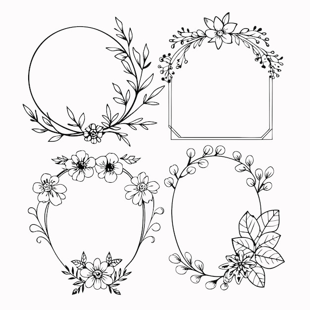Pacote de molduras florais pretas desenhadas vector isolado fundo branco 12