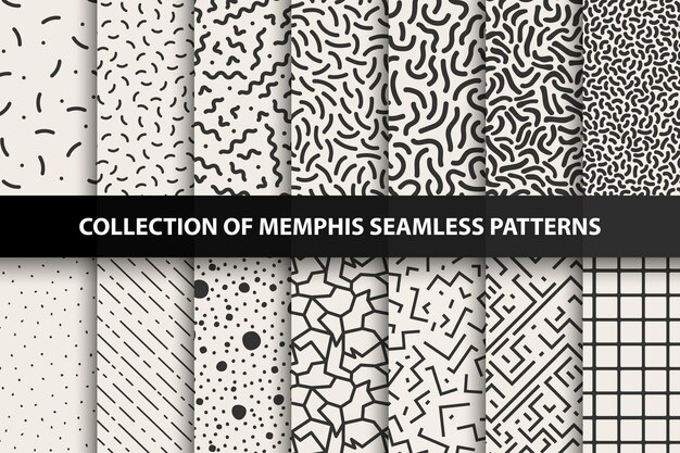 Pacote de padrões sem costura de memphis fashion 8090s você pode encontrar fundos perfeitos no painel de amostras