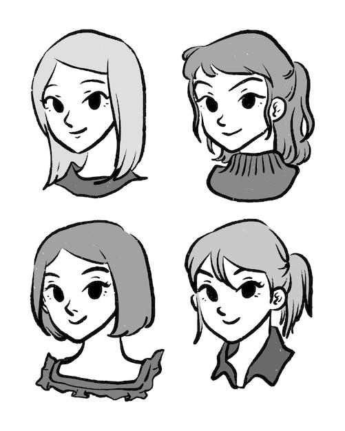 Pacote de personagem de desenho animado de penteado feminino