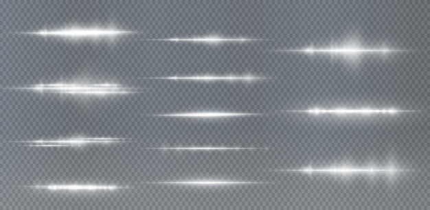 Pacote de reflexos de lente horizontal branca Feixes de laser Raios de luz horizontal Luz de efeito de coleção PNG