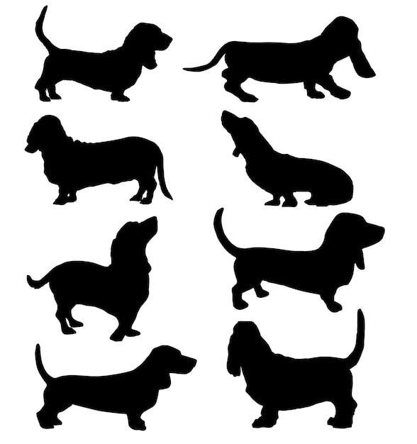 Pacote de silhoiuette basset hound dog