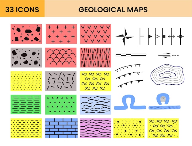 Pacote de símbolos de mapas geológicos de rocha mineral e estrutura