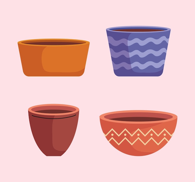 Pacote de vasos de cerâmica vazios de jardim