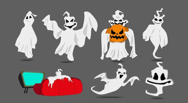 Pacote de vetores de fantasmas de halloween em poses diferentes