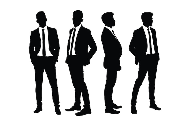 Vetor pacote de vetores de silhueta de funcionário de escritório empresários anônimos vestindo ternos vetor definido em um fundo branco silhueta de modelo masculino com vestidos oficiais e de pé em posições diferentes