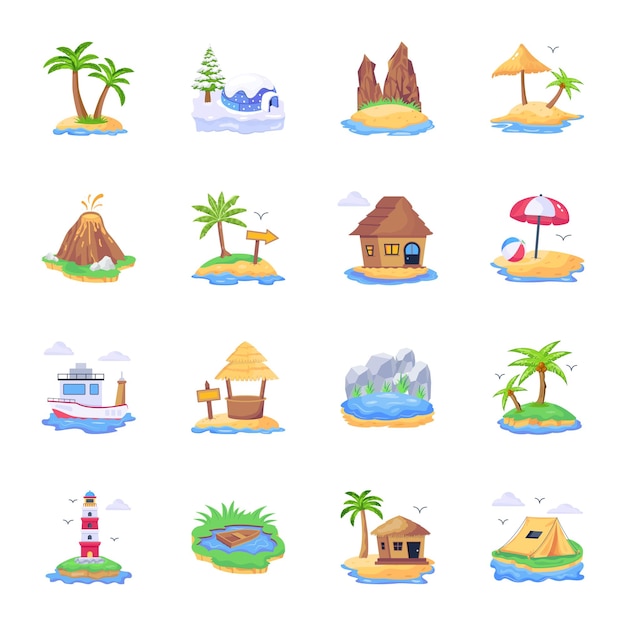 Pacote de vetores planos de ilha