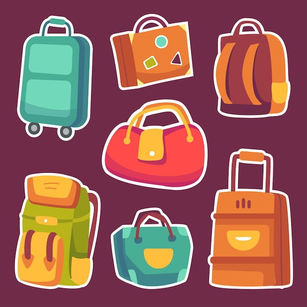 Pacote de viagem de mala de viagem mala de viagem de negócios bagagem de viagem coleção de sacos diferentes pilha de bagagem malas de bagagem ilustração vetorial