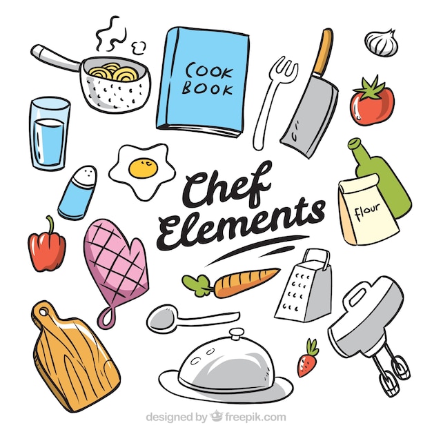 Pacote desenhado à mão de elementos chef