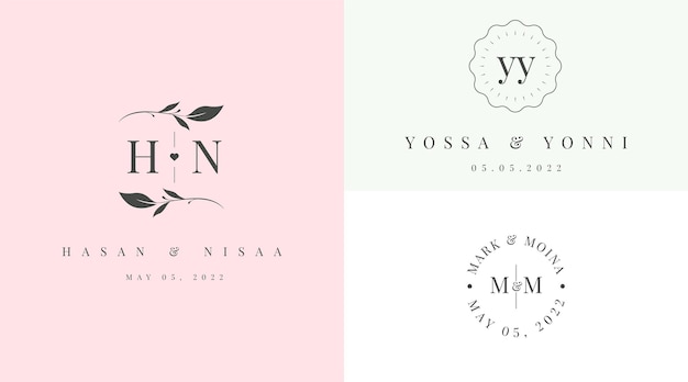 Pacote inicial mínimo e simples de modelos de logotipo de casamento