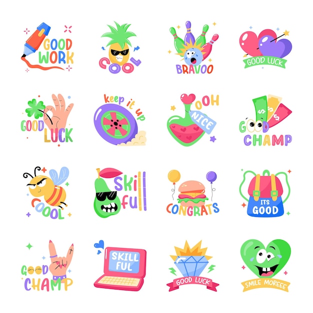 Pacote Premium de adesivos planos de texto