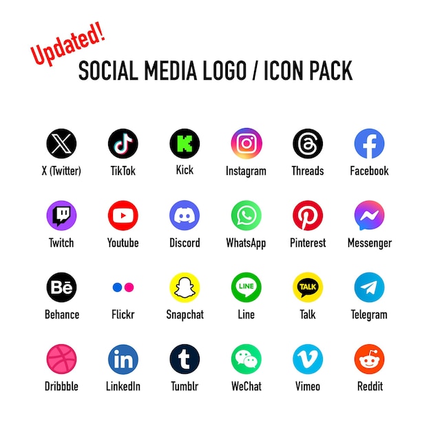 Vetor pacote redondo de ícones de mídia social novos logotipos e símbolos de mídia social 2023