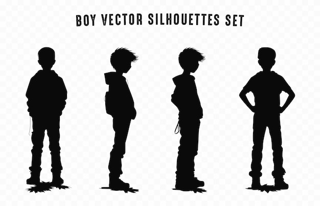 Pacote vetorial de silhuetas de meninos conjunto de silhuetas de meninos adolescentes em diferentes poses