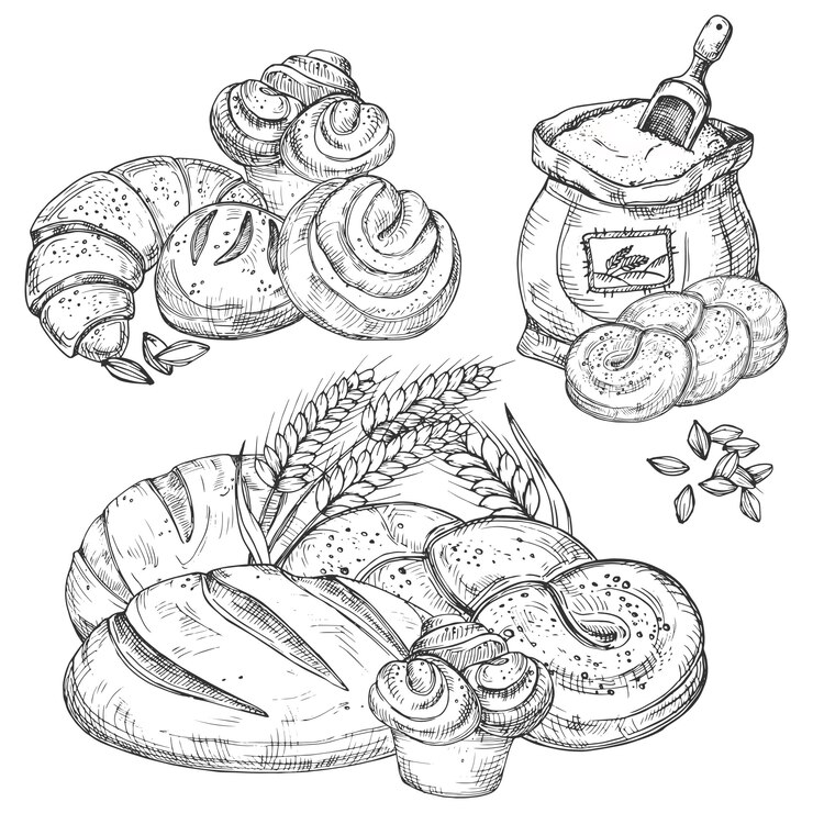 Vetor padaria de vetor mão desenhados elementos para menu, panfletos, banner