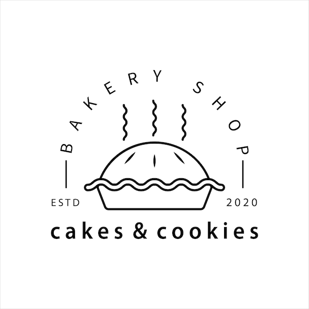 Padaria loja logotipo linha arte vetor ilustração modelo ícone design. bolo e biscoitos ou conceito de logotipo de torta para logotipo de padaria de negócios