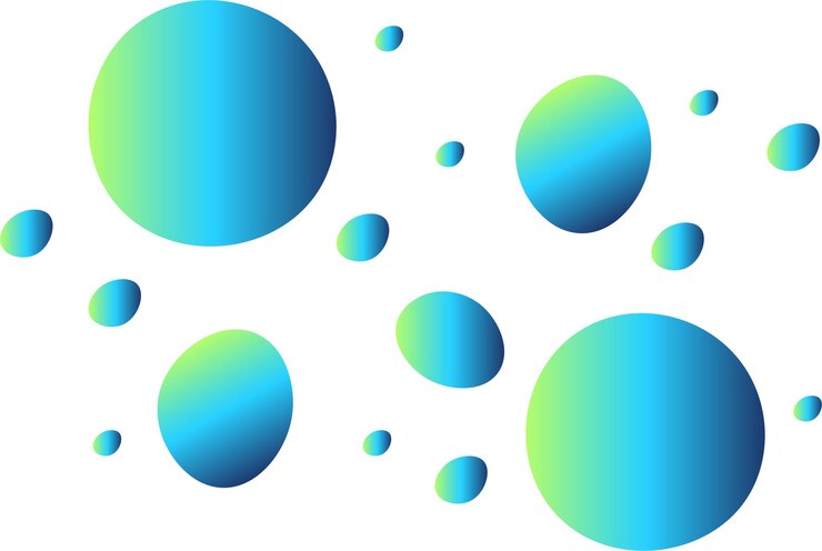 Vetor padrão abstrato de círculos de gradiente azul-verde em tamanhos variados criando um moderno e dinâmico