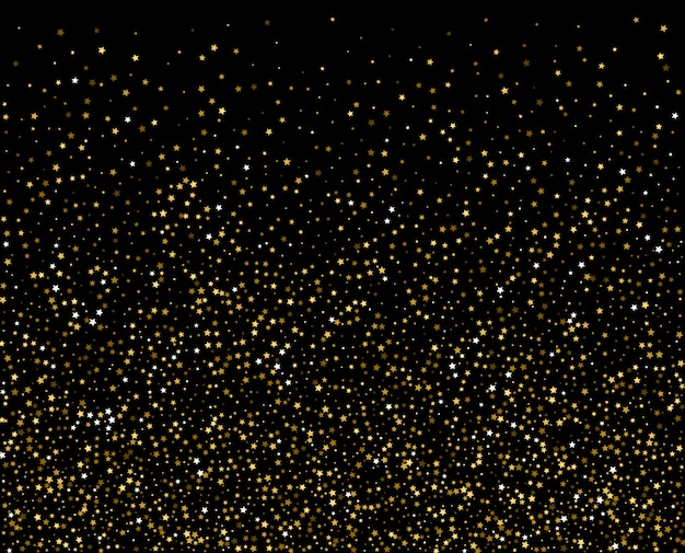 Padrão abstrato de estrelas aleatórias de ouro caindo no preto
