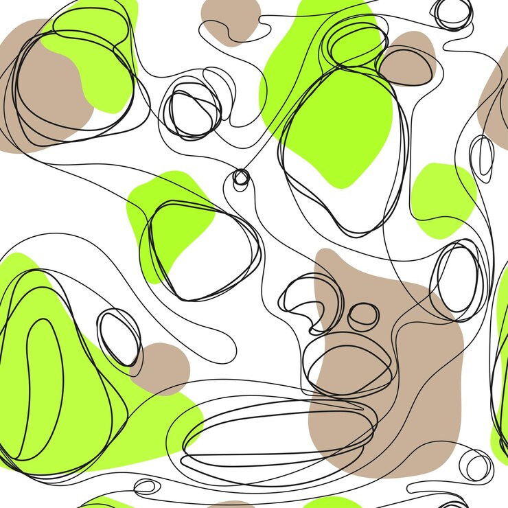 Vetor padrão abstrato de rabiscos sem costura com manchas verdes bege em um fundo branco têxtil decorativo