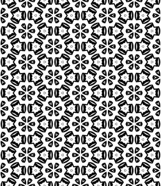 Padrão abstrato sem costura preto e branco Fundo e pano de fundo Desenho ornamental em escala de cinza Ornamentos em mosaico Ilustração gráfica vetorial EPS10